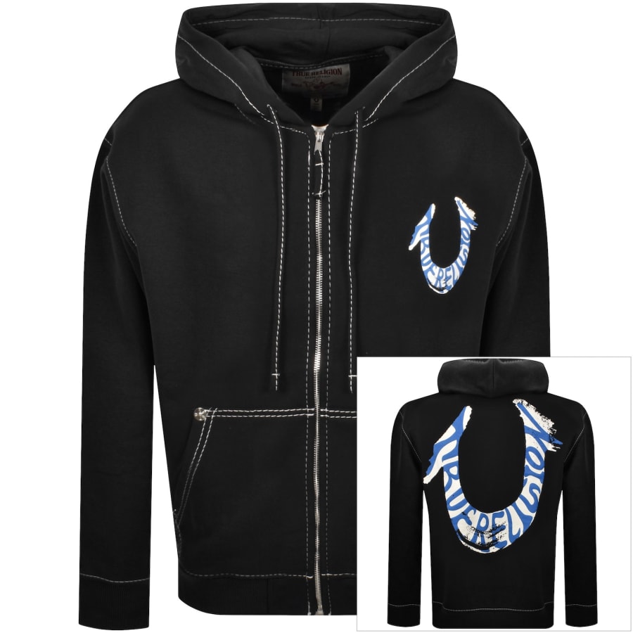 True Religion Paint Cinched Hoodie Black | Mainline Menswear us